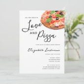 Moderne Waterverf Simple Love and Pizza Invitation Kaart (Staand voorkant)