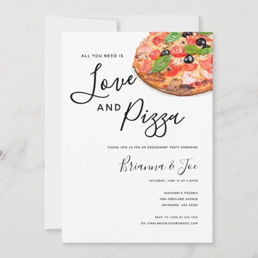 Moderne Waterverf Simple Love and Pizza Invitation Kaart (Voorkant)