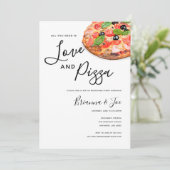Moderne Waterverf Simple Love and Pizza Invitation Kaart (Staand voorkant)