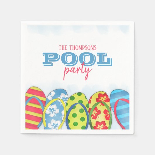 Moderne Waterverf Simple Pool Party-Teenslippers Servet (Voorkant)