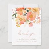 Moderne Waterverf Sinaasappel Perzik Bloemenbruilo Bedankkaart (Voorkant)