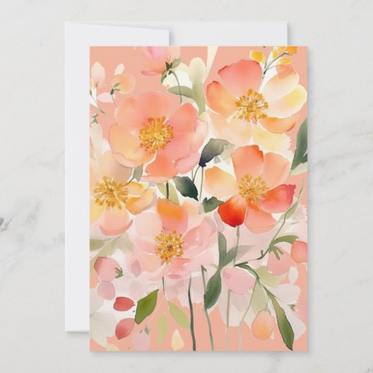 Moderne Waterverf Sinaasappel Perzik Bloemenbruilo Kaart (Achterkant)