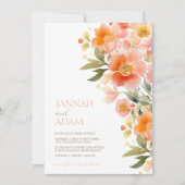 Moderne Waterverf Sinaasappel Perzik Bloemenbruilo Kaart (Voorkant)