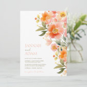 Moderne Waterverf Sinaasappel Perzik Bloemenbruilo Kaart (Staand voorkant)