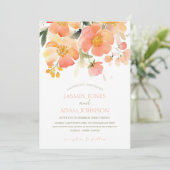 Moderne Waterverf Sinaasappel Perzik Bloemenbruilo Kaart (Staand voorkant)
