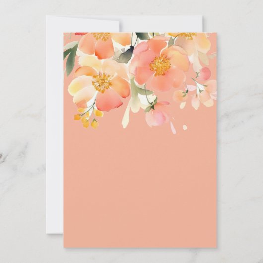 Moderne Waterverf Sinaasappel Perzik Bloemenbruilo Kaart (Achterkant)