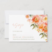 Moderne Waterverf Sinaasappel Perzik Bloemenbruilo RSVP Kaartje (Voorkant)