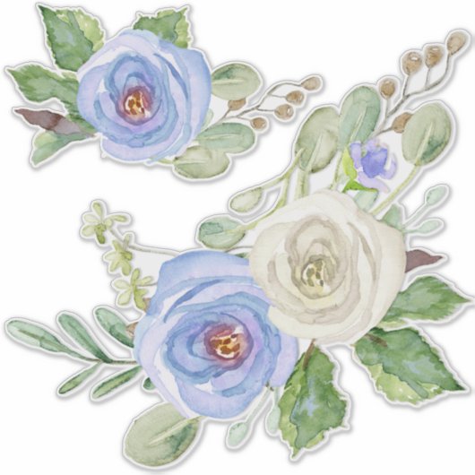 Moderne  Waterverf Sky Blue Rozen Bloemen Sticker (Voorkant)