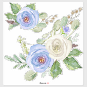Moderne  Waterverf Sky Blue Rozen Bloemen Sticker