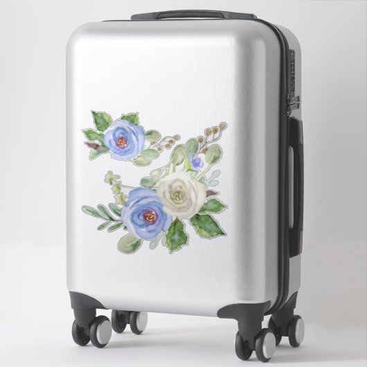 Moderne  Waterverf Sky Blue Rozen Bloemen Sticker (Koffer)