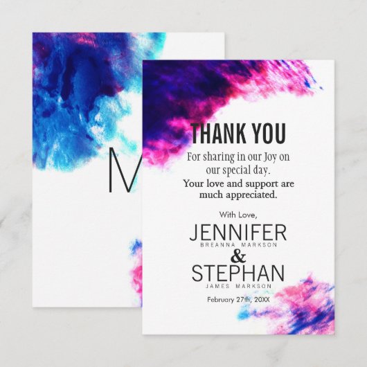 Moderne Waterverf Smudges Bedankt kaarten (Voorkant / Achterkant)