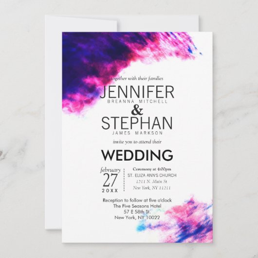 Moderne Waterverf Smudges Wedding Invitations Kaart (Voorkant)