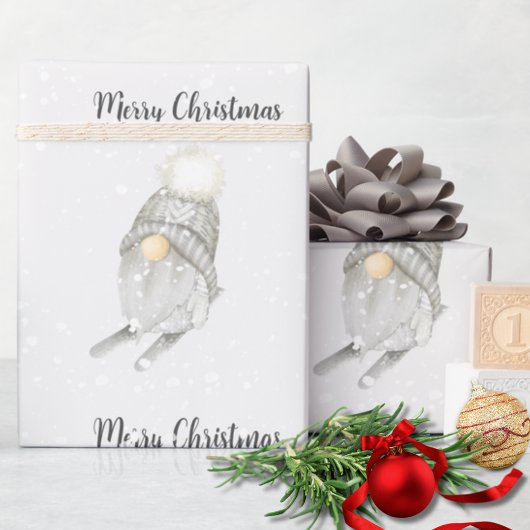 Moderne Waterverf Sneeuwvlokken Schattigee Gnome K Cadeaupapier