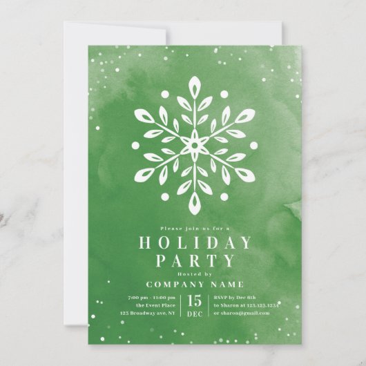 Moderne Waterverf Snowflake Green Kerstparty Kaart (Voorkant)