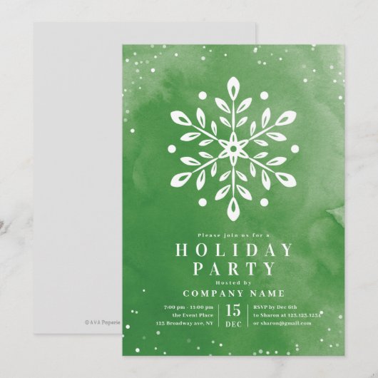 Moderne Waterverf Snowflake Green Kerstparty Kaart (Voorkant / Achterkant)