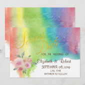 Moderne Waterverf Spatbloem Bewaar de Datum Save The Date (Voorkant / Achterkant)