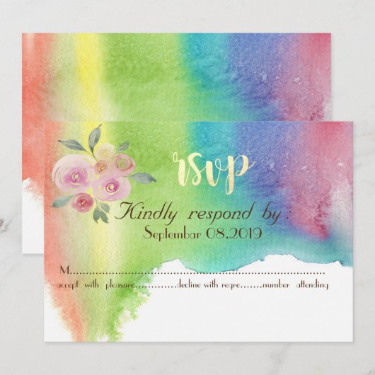 Moderne Waterverf Spatwater Bloem RSVP Kaart (Voorkant / Achterkant)
