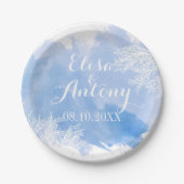 Moderne waterverf spetst blauwe koraalrif bruiloft papieren bordje (Voorkant)