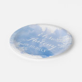 Moderne waterverf spetst blauwe koraalrif bruiloft papieren bordje (Gekanteld)