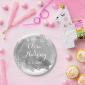 Moderne waterverf spetst grijze winterbruiloft papieren bordje (Feest)