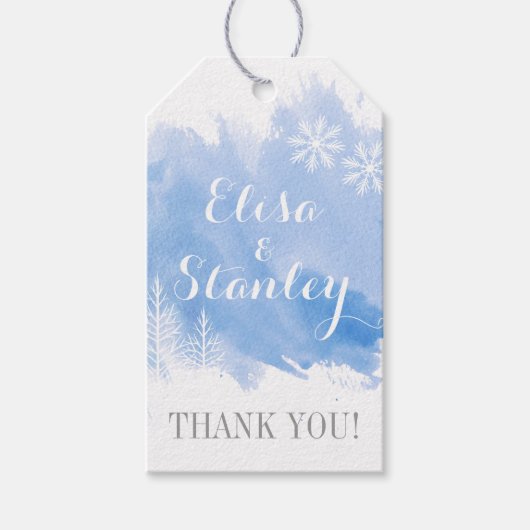 Moderne waterverf splash blauw bruiloft Dank u Cadeaulabel (Voorkant)