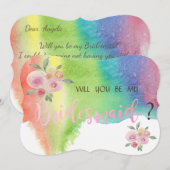 Moderne Waterverf Splash Flowers Bridesmaid Kaart (Voorkant / Achterkant)
