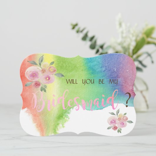 Moderne Waterverf Splash Flowers Bridesmaid Kaart (Staand voorkant)