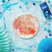 Moderne waterverf splash koraal perzik bruiloft papieren bordje (Feest)