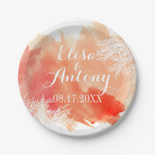 Moderne waterverf splash koraalrif bruiloft papieren bordje