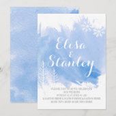 Moderne waterverf splash lichtblauw winterbruiloft kaart (Voorkant / Achterkant)