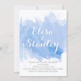 Moderne waterverf splash lichtblauw winterbruiloft kaart