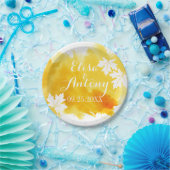 Moderne waterverf splash yellow bruiloft papieren bordje (Feest)