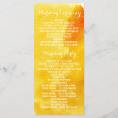 Moderne waterverf splash yellow trouwprogramma programmakaart (Achterkant)
