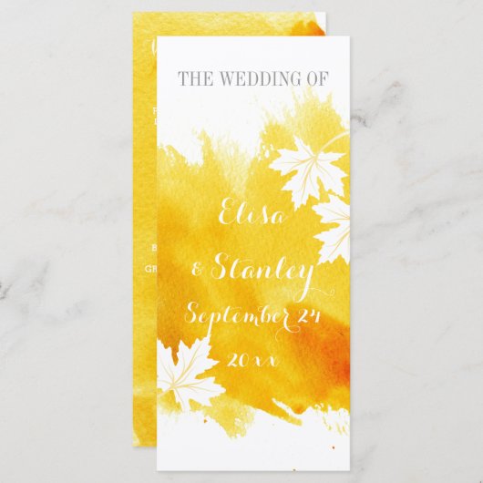 Moderne waterverf splash yellow trouwprogramma programmakaart (Voorkant / Achterkant)