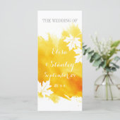 Moderne waterverf splash yellow trouwprogramma programmakaart (Staand voorkant)