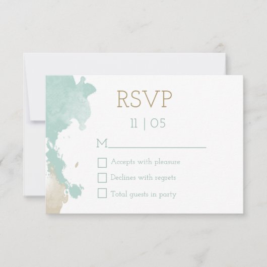 Moderne Waterverf Splashes Bruiloft RSVP (Voorkant)