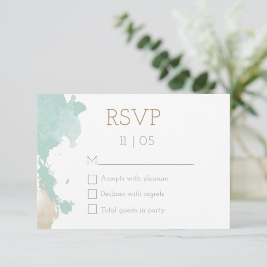 Moderne Waterverf Splashes Bruiloft RSVP (Staand voorkant)