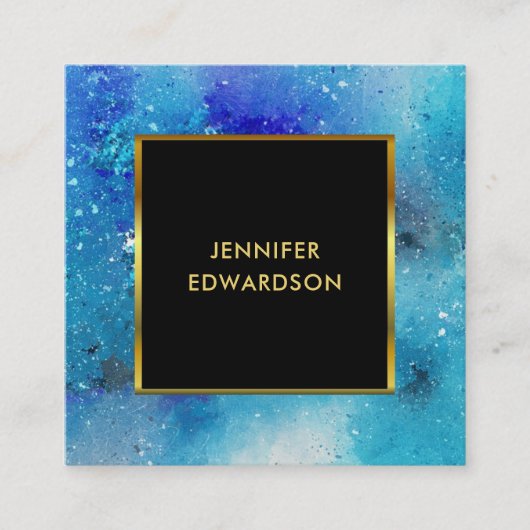 Moderne waterverf splatter professioneel zwart gou vierkante visitekaartje (Voorkant)