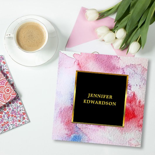 Moderne waterverf splatter zwart goud professional vierkante visitekaartje