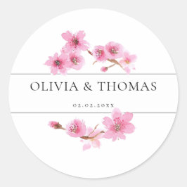 Moderne Waterverf Spring Cherry Blossom Wedding Ronde Sticker