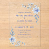 Moderne waterverf stoffige blauwe bloemenbruiloft acryl uitnodigingen (Voorkant)