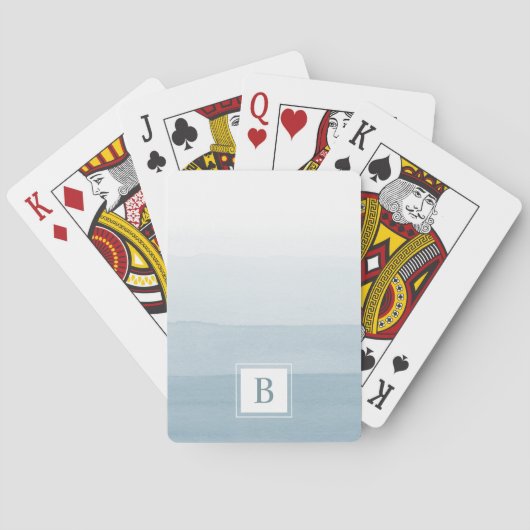 Moderne waterverf stoffige blauwe monogram pokerkaarten (Achterkant)