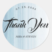 Moderne waterverf strand bruiloft dank u ronde sticker (Voorkant)