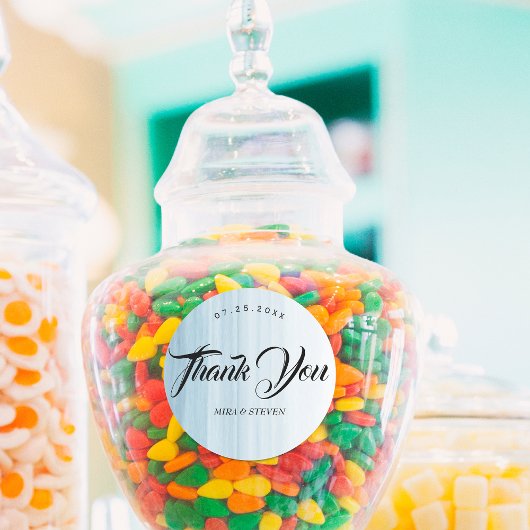 Moderne waterverf strand bruiloft dank u ronde sticker