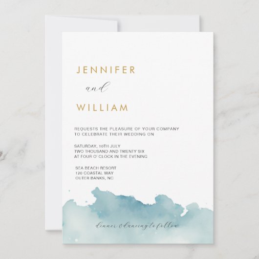 Moderne Waterverf Strand Huwelijksuitnodiging Kaart (Voorkant)