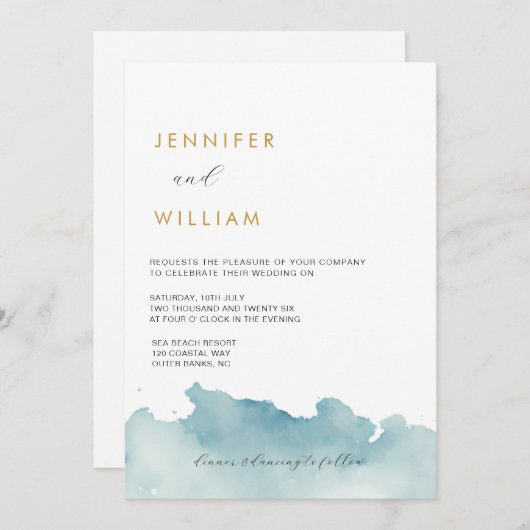 Moderne Waterverf Strand Huwelijksuitnodiging Kaart (Voorkant / Achterkant)
