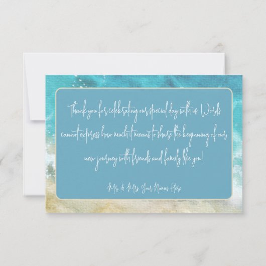 Moderne Waterverf Strand & Zee bruiloft Bedankkaart (Achterkant)