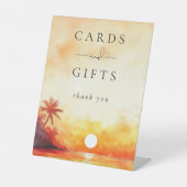 Moderne Waterverf strand zonsondergang Kaarten en Reclamebord Met Voetstuk (Voorkant)