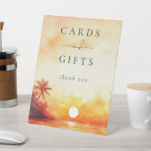 Moderne Waterverf strand zonsondergang Kaarten en Reclamebord Met Voetstuk (Insitu)