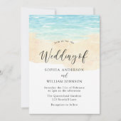 Moderne Waterverf strandbruiloft met waterzand en Kaart (Voorkant)